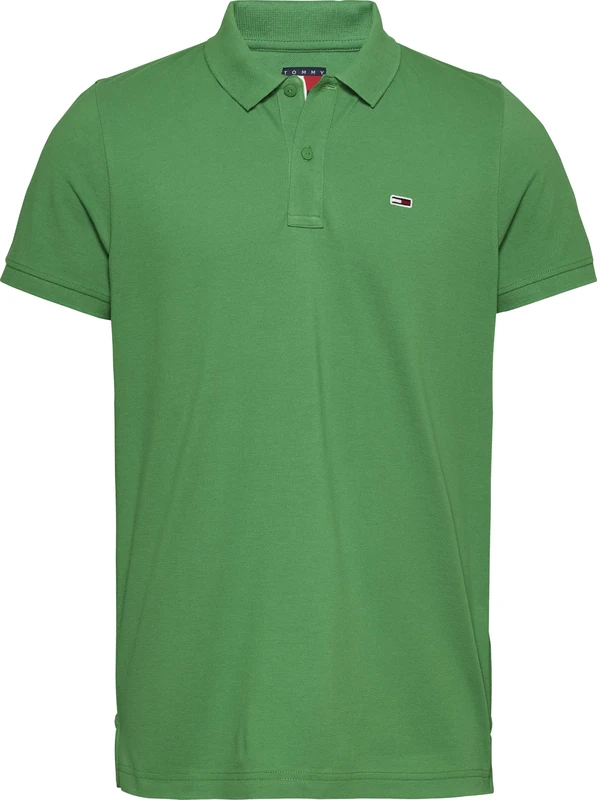 Tommy Jeans Men’s Short Sleeve Placket Slim Fit Polo Shirt, Green (Coastal Green), S