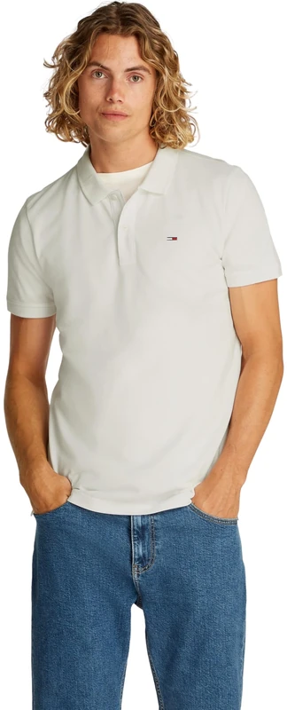 Tommy Jeans Men’s Short Sleeve Placket Slim Fit Polo Shirt, White (Ecru), 3XL