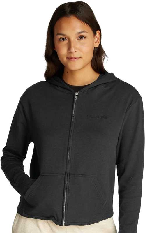 Calvin Klein Women's Full Zip Cotton Hoodie, Black (Black), L