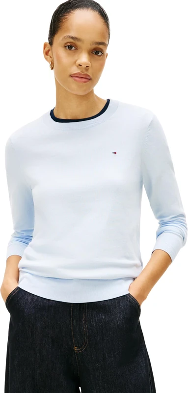 Tommy Hilfiger Women’s Fine Jersey Round Neck Jumper, Blue (Breezy Blue), S