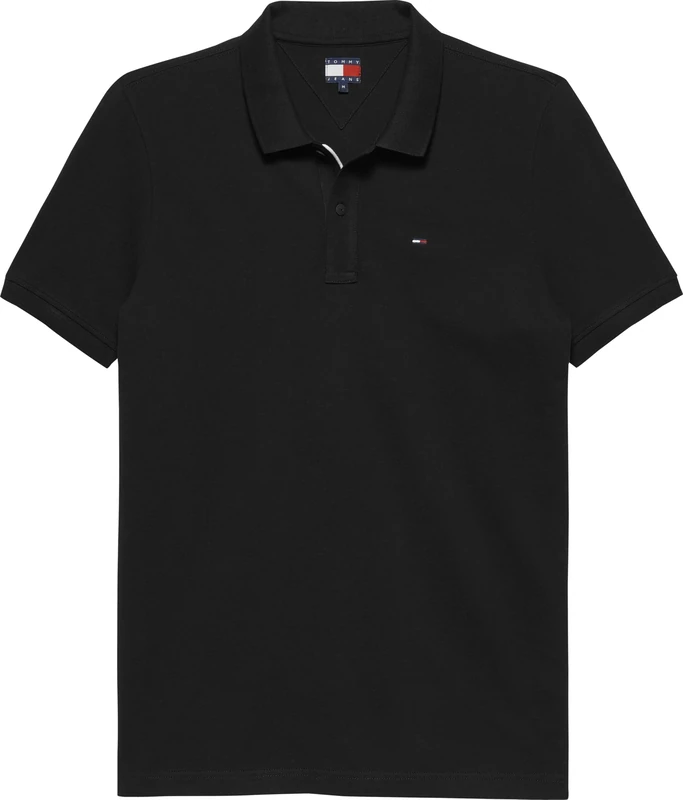 Tommy Jeans Men’s Short Sleeve Placket Slim Fit Polo Shirt, Black (Black), XS