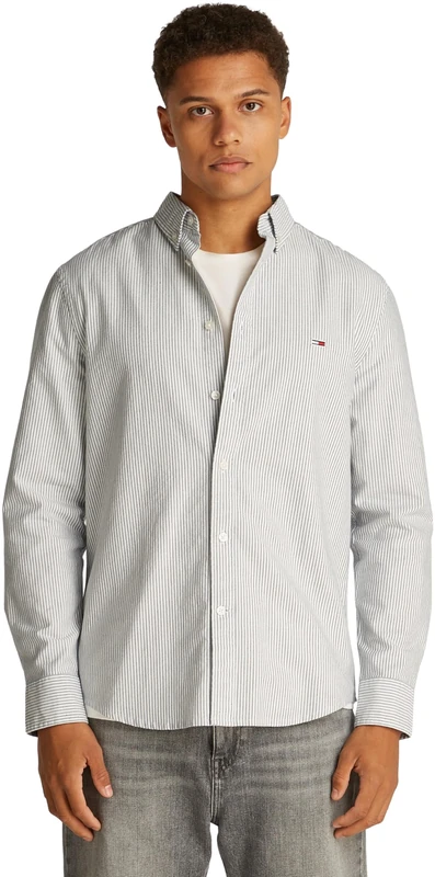 Tommy Jeans Men TJM Slim Stripe Oxford Shirt EXT L/S Shirt, Blue, XXL