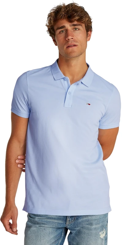 Tommy Jeans Men’s Short Sleeve Placket Slim Fit Polo Shirt, Blue (Sweet Blue), 3XL