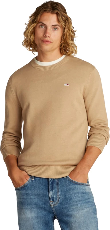 TOMMY JEANS Mens TJM Slim Essential Light Dm0dm18895 Pullover Sweater, Beige, 5XL Plus UK