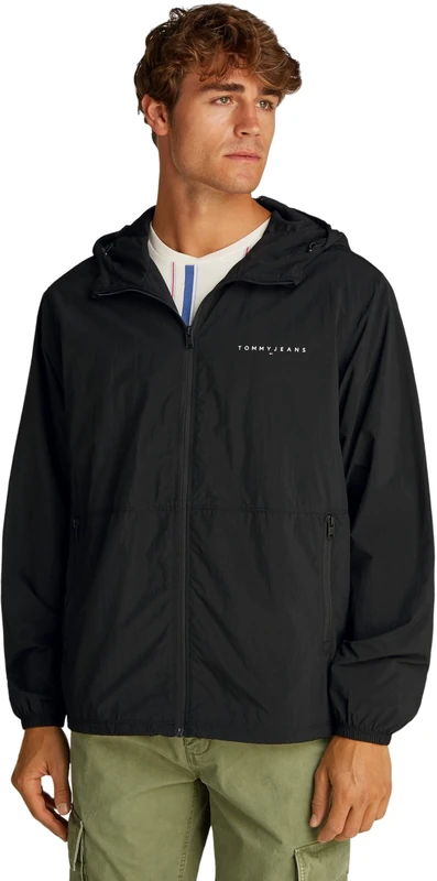 Tommy Jeans Men’s Chicago Windbreaker with Hood, Black (Black), XL