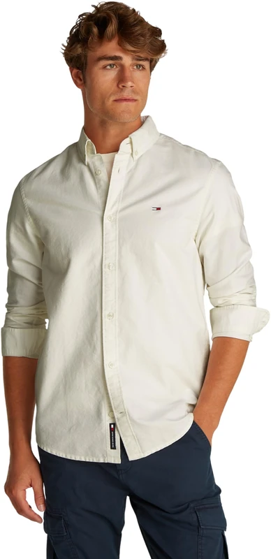 Tommy Jeans Mens TJM Reg Oxford Ext Dm0dm21298 L/S Shirt, White (Ecru), XL UK