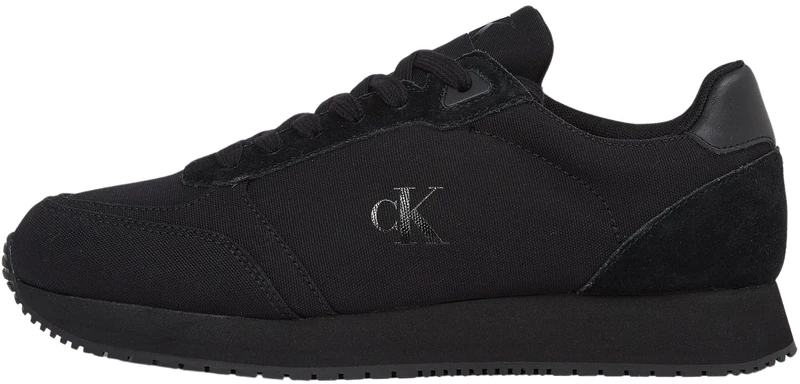 Calvin Klein Men’s Sock Lace-Up Canvas Runner Trainers with Logo, Black (Triple Black), 12