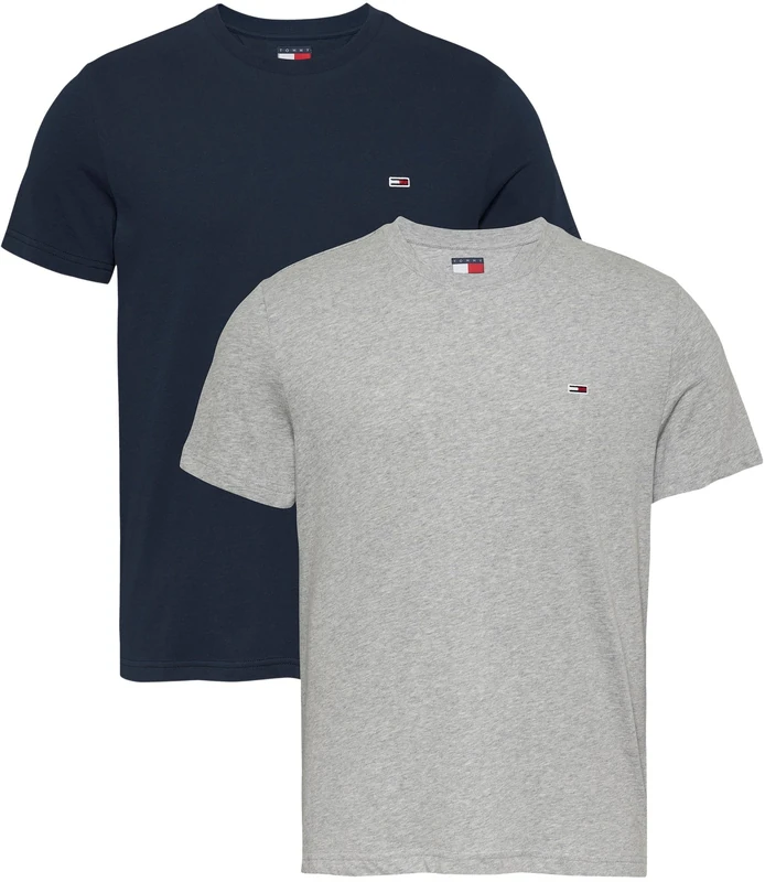 Tommy Jeans Men’s 2 Pack Extra Slim Cotton Jersey Short Sleeve T-Shirts, Multicolor (Grey HTR/Dark Night Navy), XXL