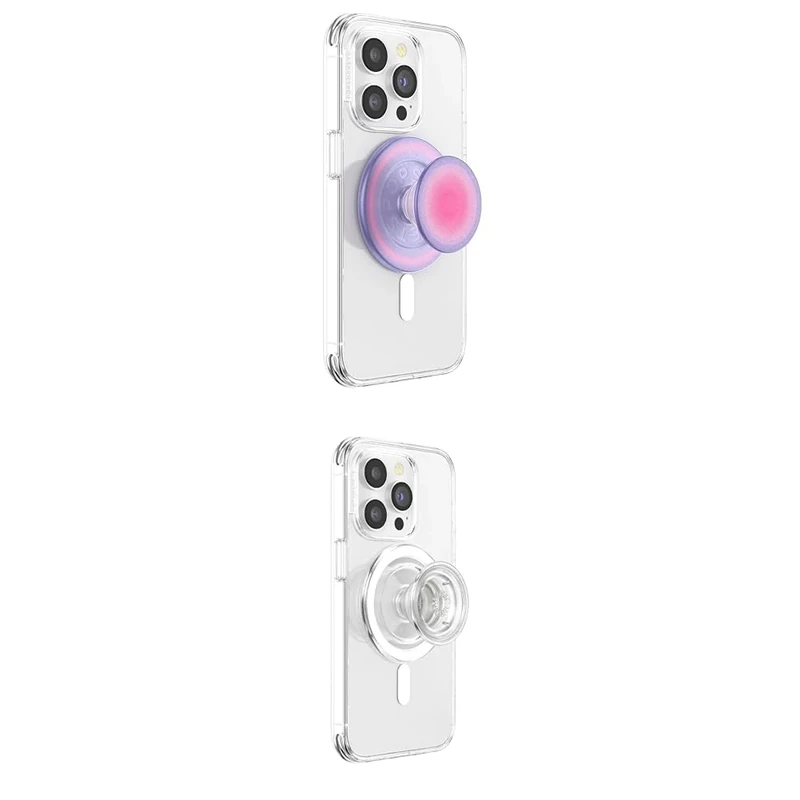 PopSockets Phone Grip Bundle with MagSafe Compatibility - Aura and Clear Colors, Adapter Ring Included
