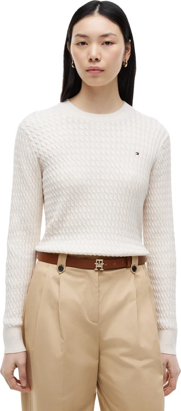 Tommy Hilfiger Women’s Fine Cable Knit Jumper, Beige (Heather Ivory Petal), S