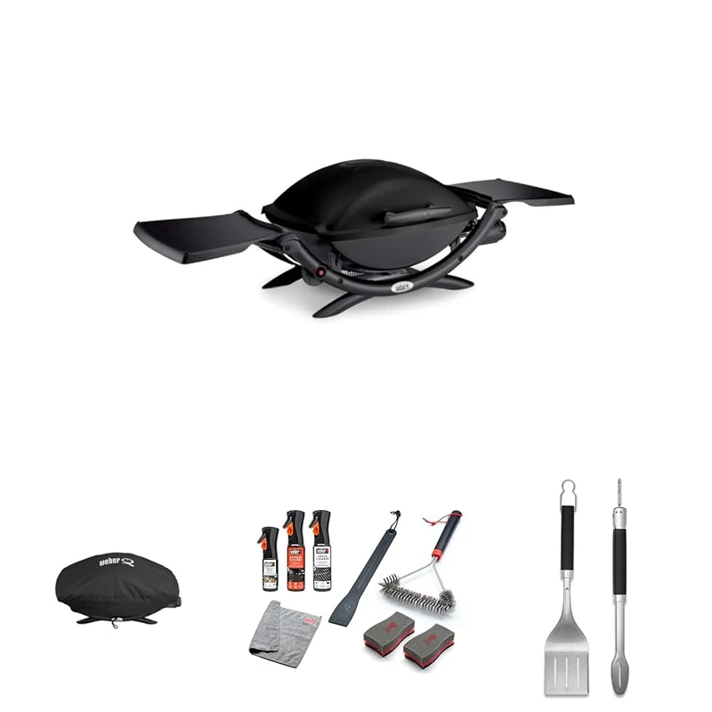 Bundle - Weber Q2000 Gas Barbecue 55 x 39 cm with Folding Side Tables, Black 53010049