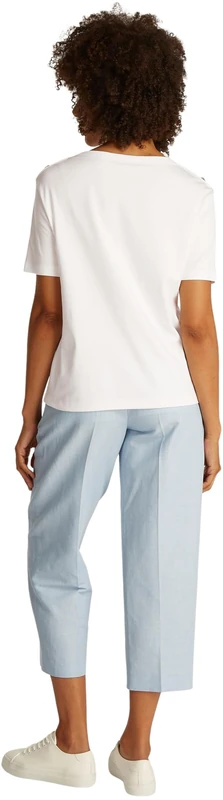 Tommy Hilfiger Women’s Short Sleeve Stripe Gold T-Shirt with Buttons, White (Ecru), M