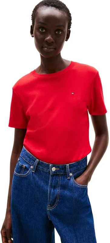 Tommy Hilfiger Women’s Short Sleeve Round Neck Slim Cody T-Shirt, Red (Primary Red), XL