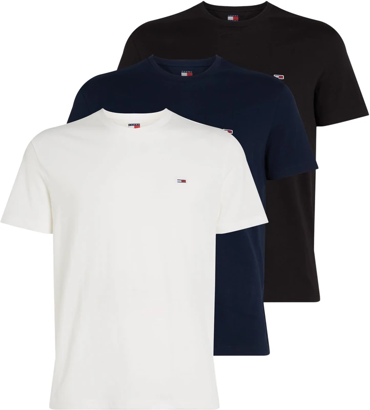 Tommy Jeans Mens TJM Xslim 3 Pack Tee Dm0dm21579 S/S T-Shirt, Multi (Ecru/Black/Dark Night Navy), XS UK