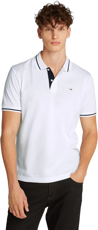 Tommy Jeans Men TJM REG Tipped Polo S/S Polo, White, XS