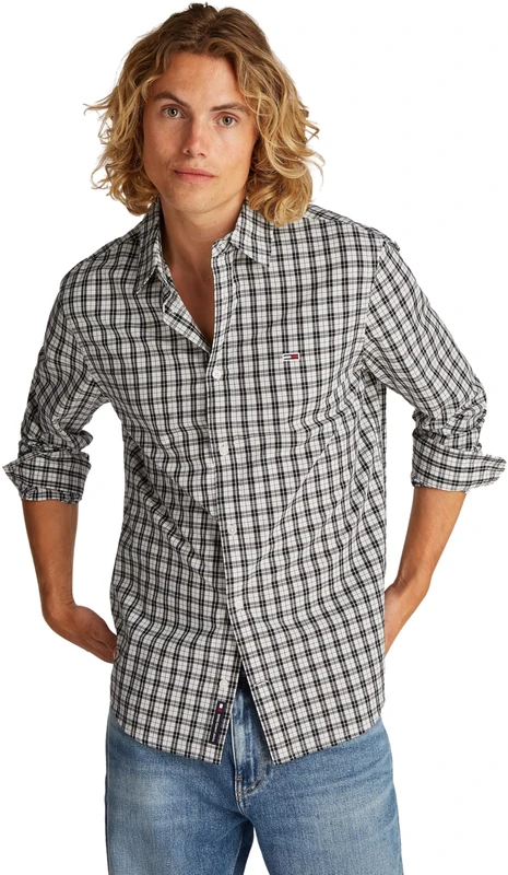 Tommy Jeans Mens TJM Reg Poplin Check Dm0dm20885 L/S Shirt, Black (Black Small Check), M UK