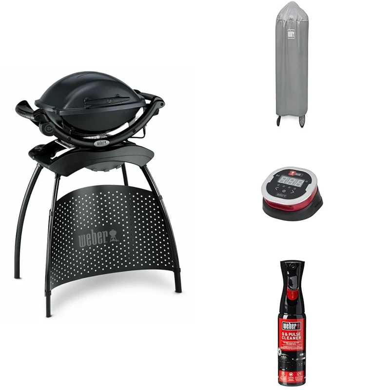 Bundle - Weber Q1400 Electric Grill with Stand Original Electric BBQ Freestanding Barbeque with Lid Porcelain-Enamelled Bowl & Cast Iron Grates Compact BBQ Electric Outdoor Stove - Grey (52020374)