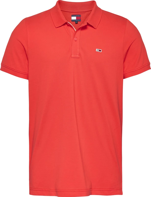 Tommy Jeans Men’s Short Sleeve Placket Slim Fit Polo Shirt, Orange (Bright Vermillion), 2XL