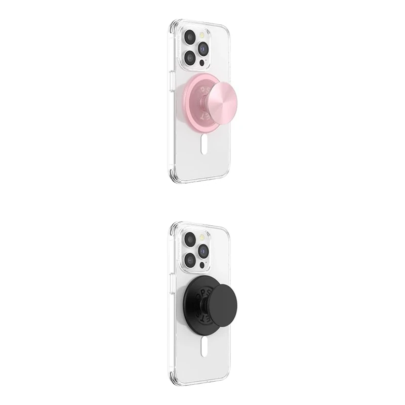 Pink & Black PopSockets Phone Grips with MagSafe Adapter Rings - Expanding Kickstand and Wireless Charging Compatible