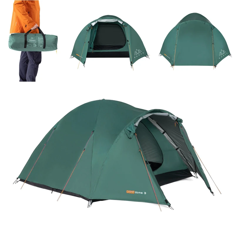 KADVA Campdome 3 Pop-Up Tent for 3 People 270 x 210 x 125 cm Waterproof Lightweight and Durable Fibreglass Frame Ideal for Camping and Hiking Colour Verde