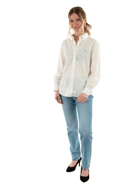 Tommy Jeans Women’s Regular Fit Pinstripe Poplin Shirt, White (Ecru), M