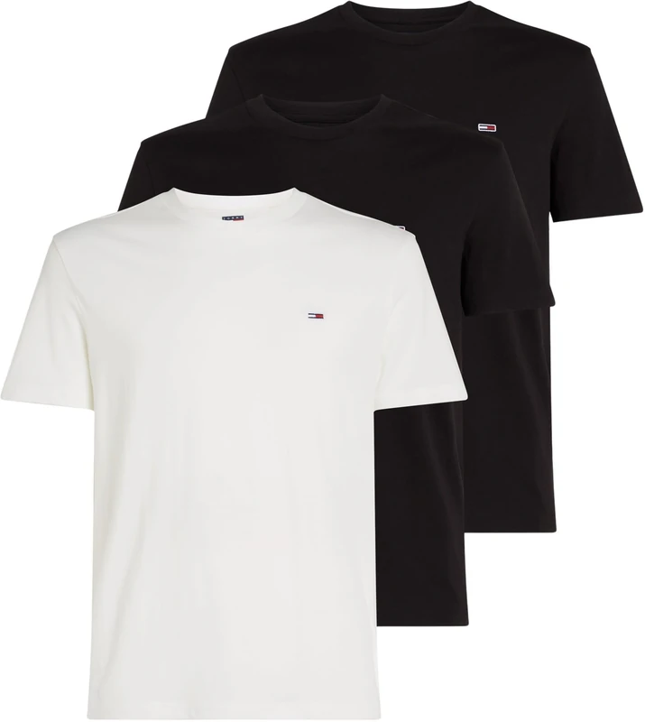 Tommy Jeans Mens TJM Xslim 3 Pack Tee Dm0dm21579 S/S T-Shirt, Multi (Ecru/Black/Black), XXL UK
