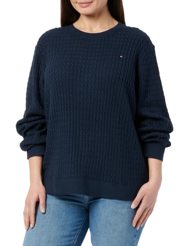 Tommy Hilfiger Women’s Cable Knit Round Neck Jumper, Blue (Dark Night Navy), 24