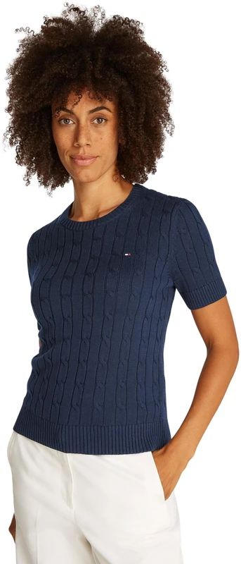 Tommy Hilfiger Women's Knitted Jumper, Blue (Dark Night Navy), S
