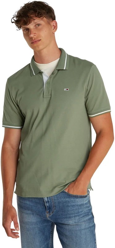Tommy Jeans Men TJM REG Tipped Polo S/S Polo, Green, XS