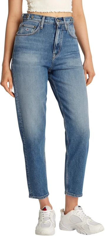 Tommy Jeans Womens Mom Uh TPR Tab Bi0134 Dw0dw20578 Tapered, Denim (Denim Medium), 28W / 30L UK