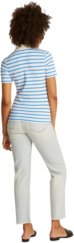 Tommy Hilfiger Women's Short Sleeve Slim Fit Polo Shirt, Multicolor (Ecru/Blue Spell STP), XXXL