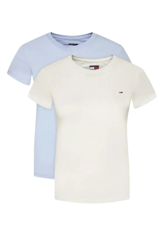 Tommy Jeans Womens Tjw 2pack C-Neck Tee Dw0dw21366 S/S T-Shirt, Multi (Ecru/Sweet Blue), XXS UK