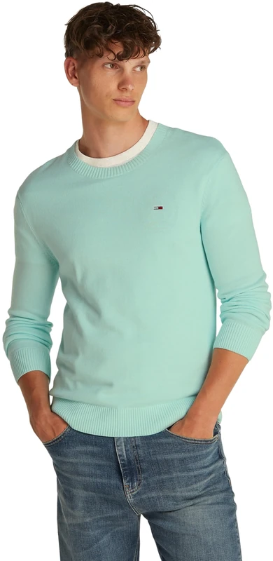 TOMMY JEANS Mens TJM Slim Essential Light Dm0dm18895 Pullover Sweater, Green (Spring Mint), 3XL Plus UK