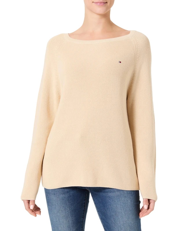 Tommy Hilfiger Women's CO Cardi FINE GG LS Boat-NK SWT WW0WW44975, Beige, XXL