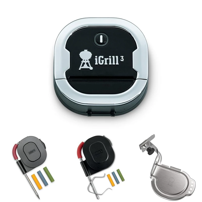 Bundle-Weber iGrill 3 BBQ Thermometer Smart Digital Meat Thermometer with Bluetooth Fast Wireless Temperature Gauge BBQ Accessories for Outdoor Cooking & Grilling(7205) Black