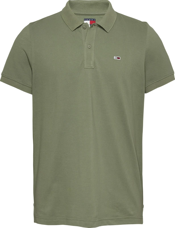 Tommy Jeans Men’s Short Sleeve Placket Slim Fit Polo Shirt, Green (Aruba Green), S