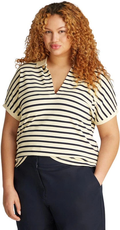 Tommy Hilfiger Women’s Short Sleeve Relaxed Fit Lyocell Polo Shirt, Multicolor (Calico/Dark Night Navy STP), 24