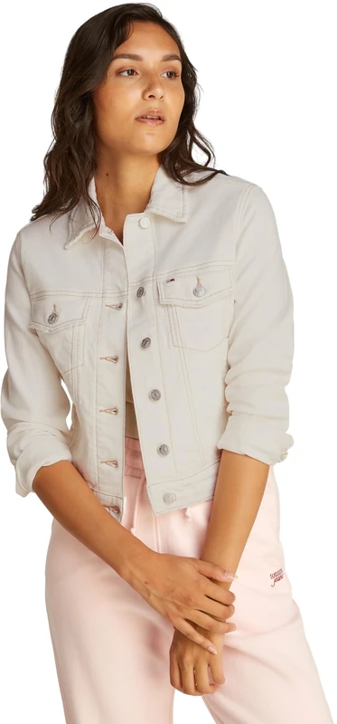 Tommy Jeans Women’s Classic Trucker Regular Fit Denim Jacket, White (Denim White), L