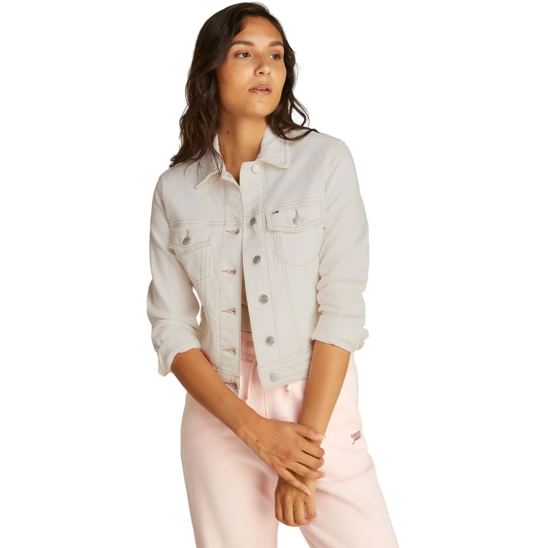 Tommy Jeans Women’s Classic Trucker Regular Fit Denim Jacket, White (Denim White), XXL