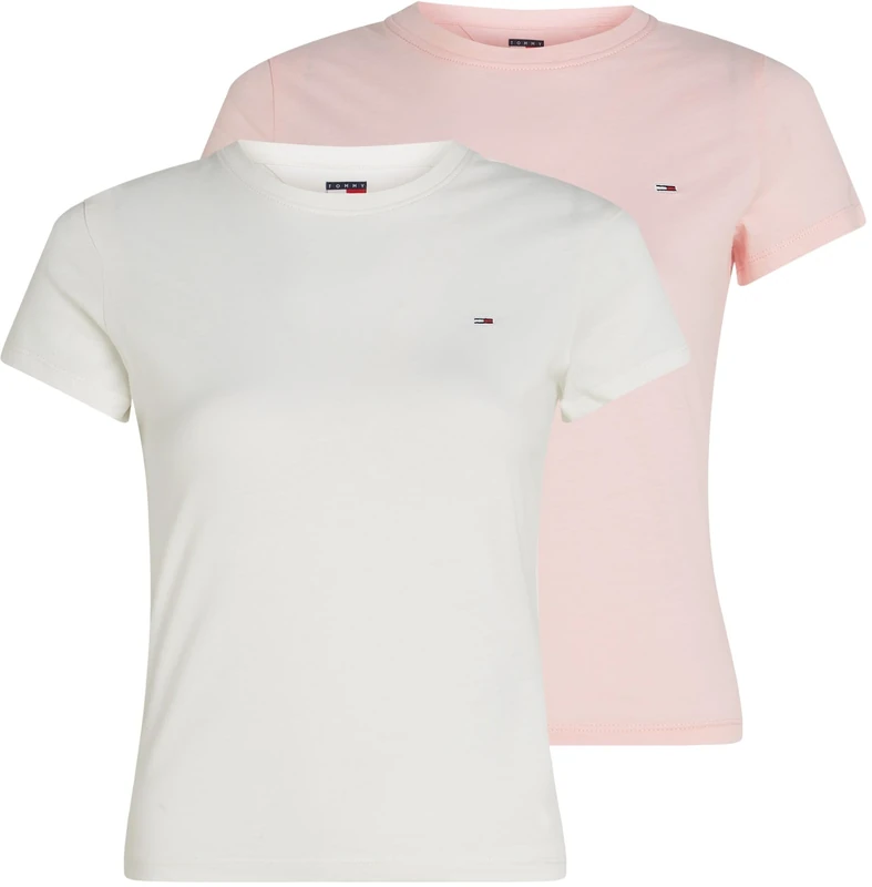 Tommy Jeans Womens Tjw 2pack C-Neck Tee Dw0dw21366 S/S T-Shirt, Multi (Ecru/Precious Pink), XXS UK