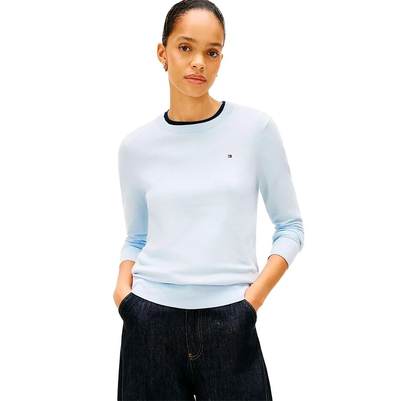 Tommy Hilfiger Women’s Fine Jersey Round Neck Jumper, Blue (Breezy Blue), 3XL
