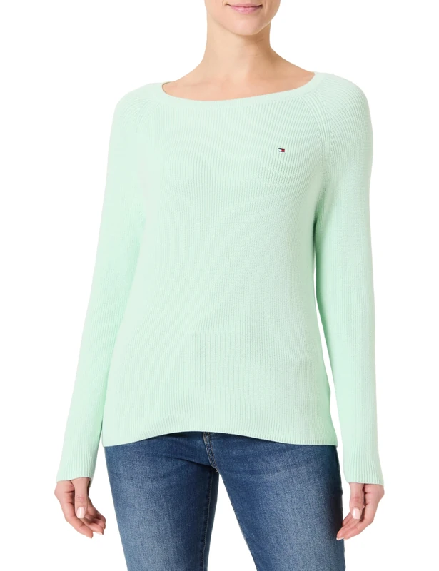 Tommy Hilfiger Women's CO Cardi FINE GG LS Boat-NK SWT WW0WW44975, Green, XXL