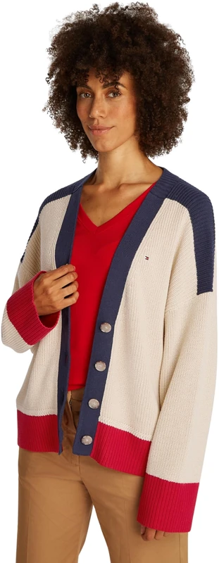 Tommy Hilfiger Women's Cardigan with Button Placket, Off-White (Country Ivory), M-L