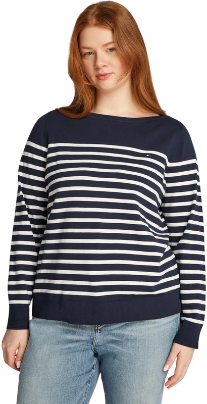 Tommy Hilfiger Women’s Jersey Stitch Boat Neck Jumper, Multicolor (Dark Night Navy/Ivory Petal STP), 20