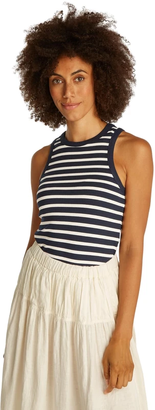 Tommy Hilfiger Women’s Slim Rib Stretch Tank Top, Multicolor (Dark Night Navy/Ecru STP), XXS
