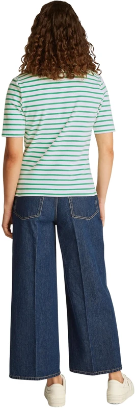 Tommy Hilfiger Women's Regular Fit Short Sleeve Polo Shirt, Multicolor (Ecru/Radiant Green STP), XL