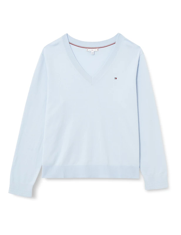 Tommy Hilfiger Women’s Jersey Stitch V-Neck Jumper, Blue (Breezy Blue), 18