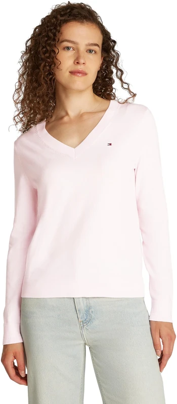 Tommy Hilfiger Women's V-Neck Jersey Jumper, Pink (Light Pink), XXS