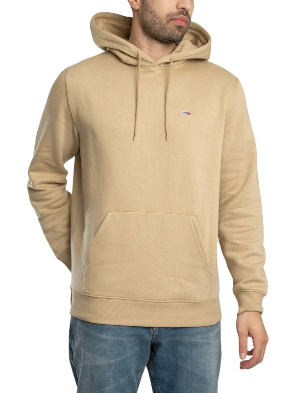 TOMMY JEANS Men’s Regular Fit Flag Fleece Hoodie, Beige (Relic Tan), S