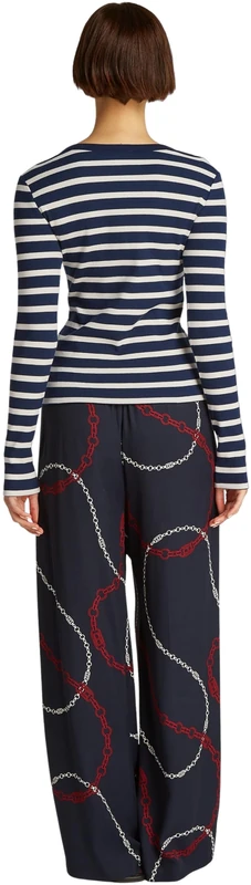 Tommy Hilfiger Women’s Slim Henley Long Sleeve Top with Button Placket, Multicolor (Dark Night Navy/Calico STP), XS